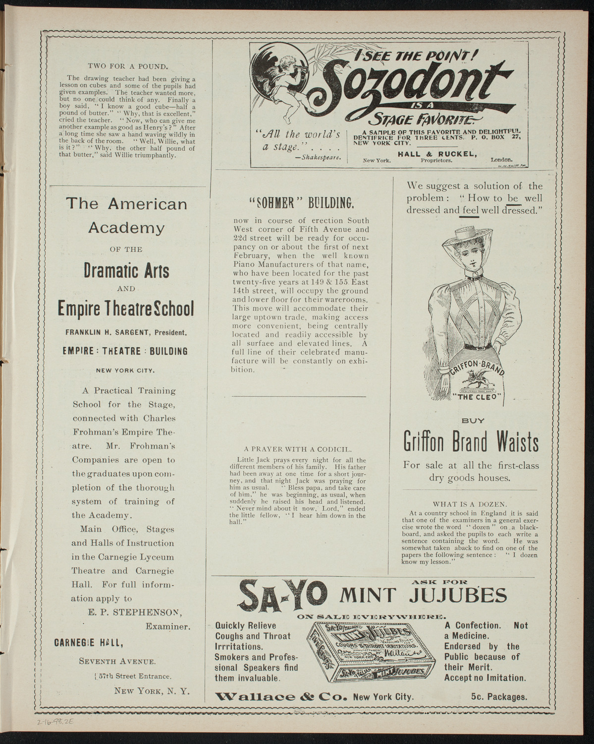 Amateur Comedy Club, February 16, 1898, program page 3