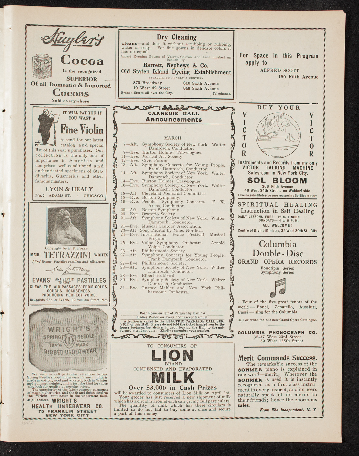 New York Philharmonic, March 6, 1909, program page 3
