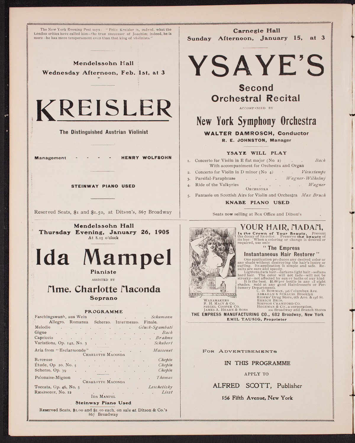New York Symphony Orchestra, January 8, 1905, program page 10