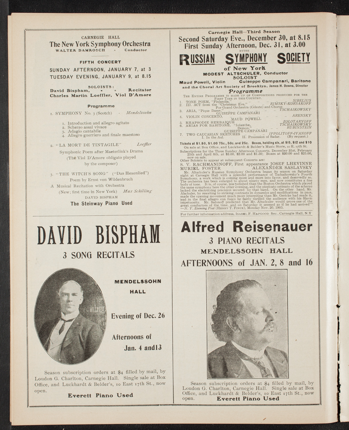 Jan Kubelik, Violin, December 24, 1905, program page 10