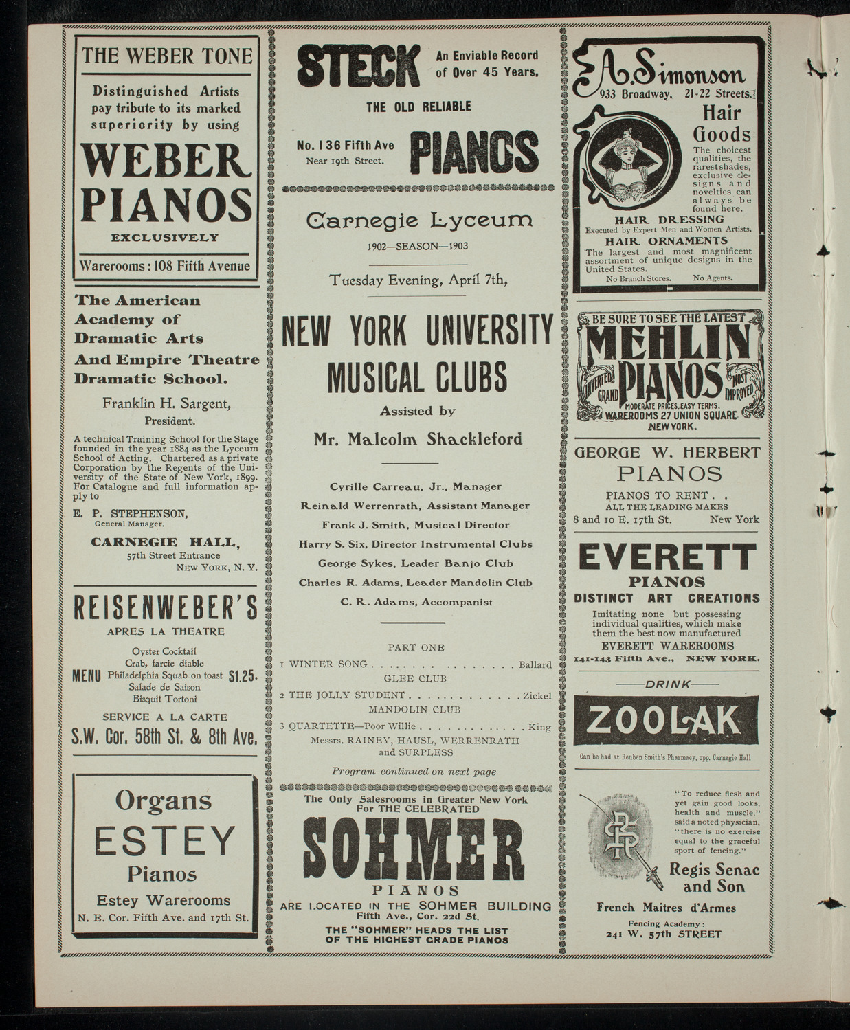 New York University Musical Clubs, April 7, 1903, program page 2