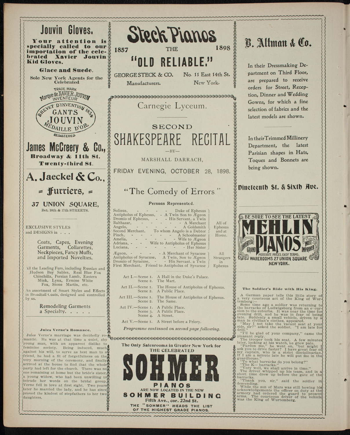 Shakespeare Recital by Marshall Darrach, October 28, 1898, program page 4