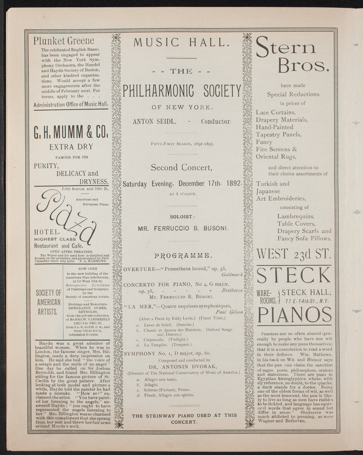 New York Philharmonic, December 17, 1892, program page 4