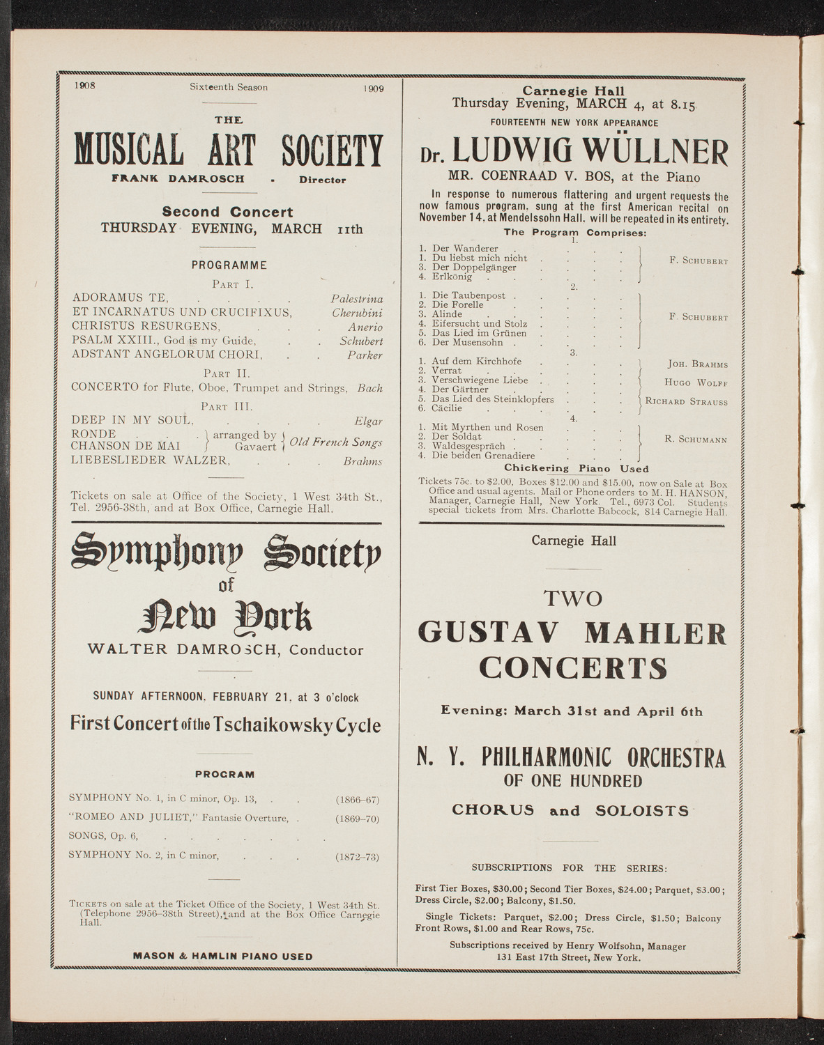 Boston Symphony Orchestra, February 20, 1909, program page 10