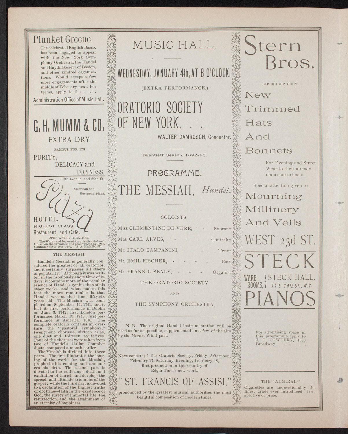 Oratorio Society of New York, January 4, 1893, program page 4