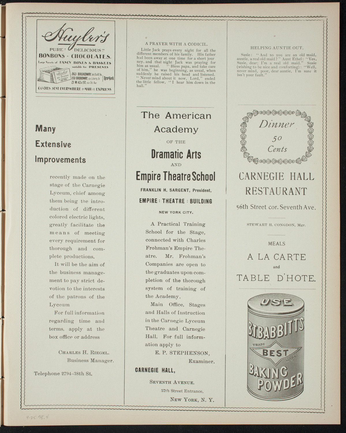 Cercle Choral et Dramatique Francais "La Cigale", April 25, 1898, program page 7