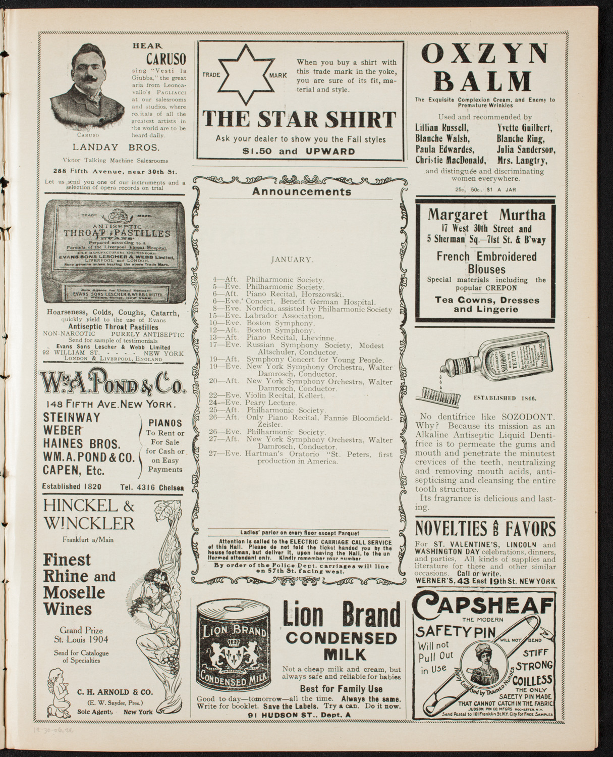 Mieczyslaw Horszowski, Piano, December 30, 1906, program page 3