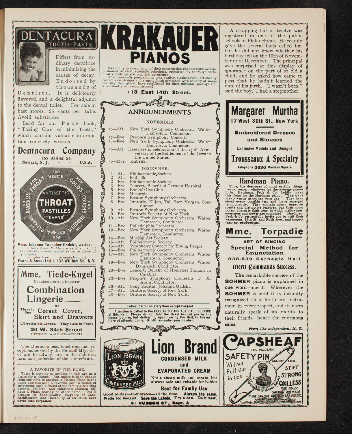 Benefit: St. Mark's Hospital, November 25, 1905, program page 3