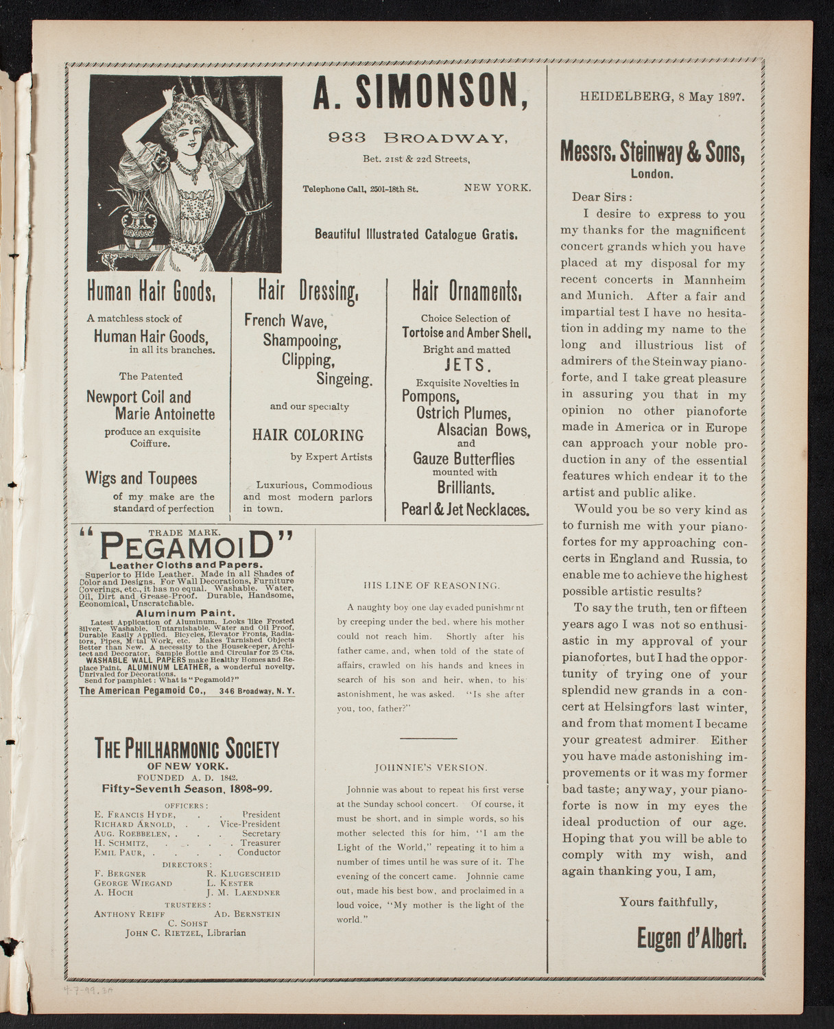 New York Philharmonic, April 7, 1899, program page 5