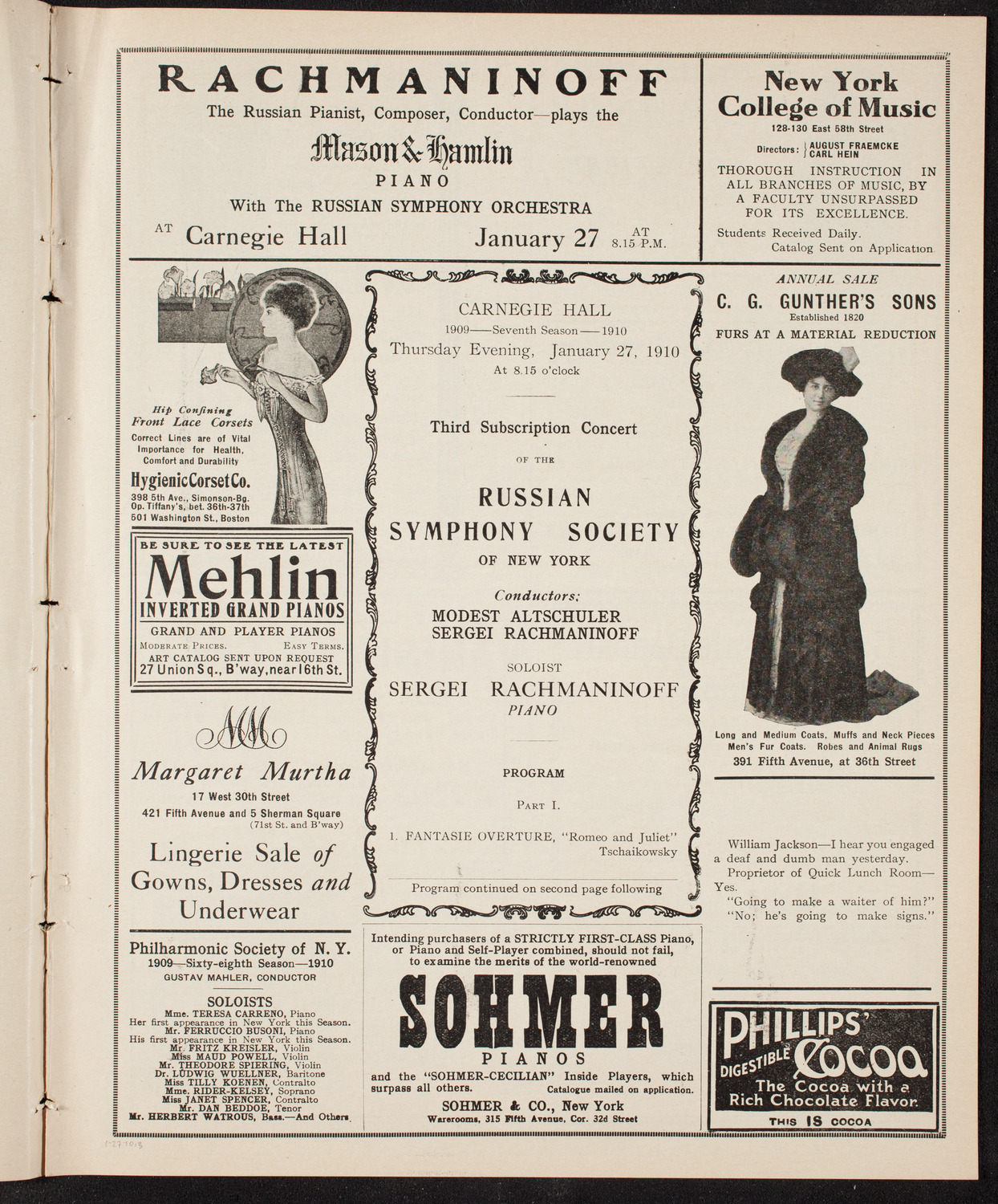 Russian Symphony Society of New York, January 27, 1910, program page 5