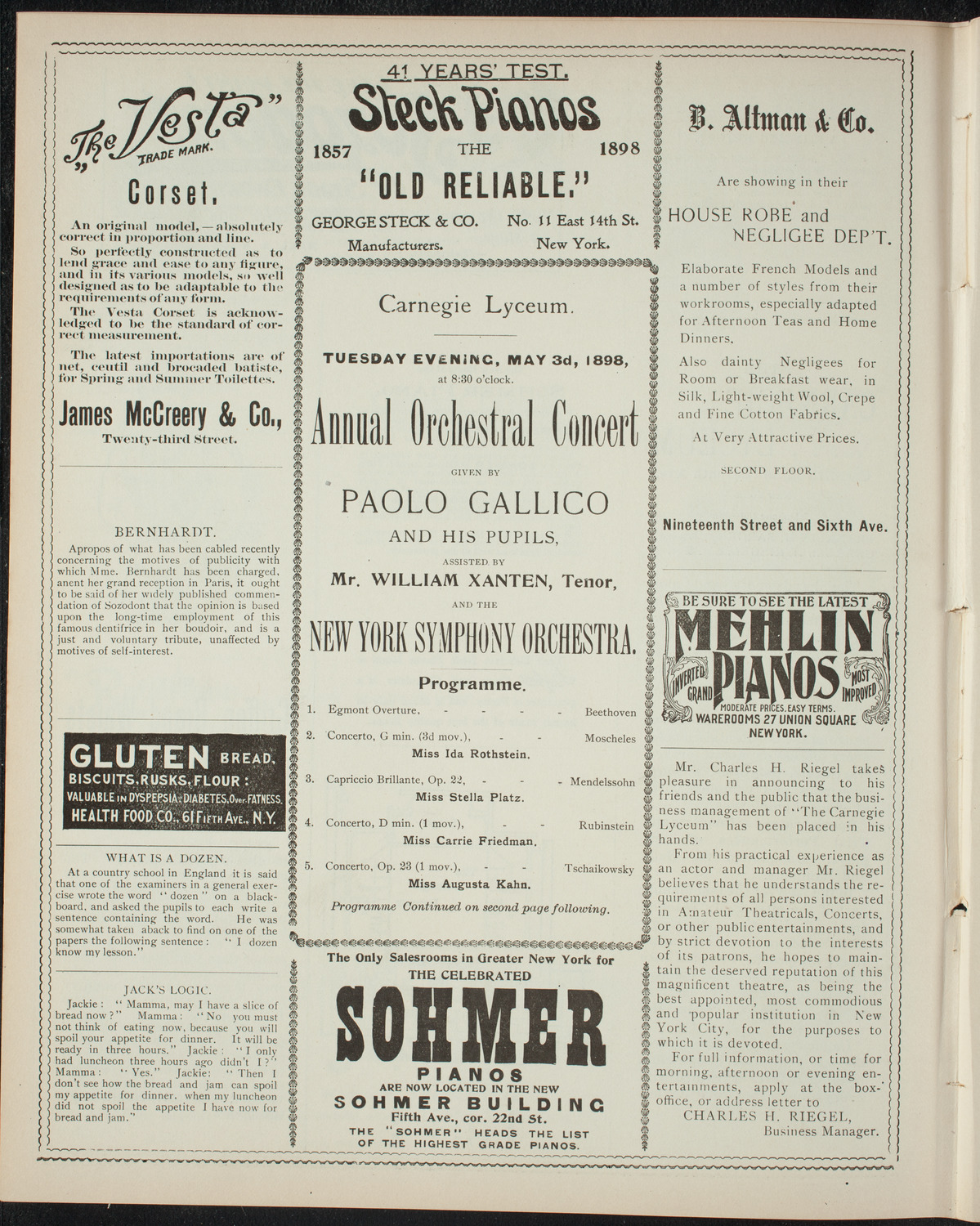 Paolo Gallico and Students, May 3, 1898, program page 4