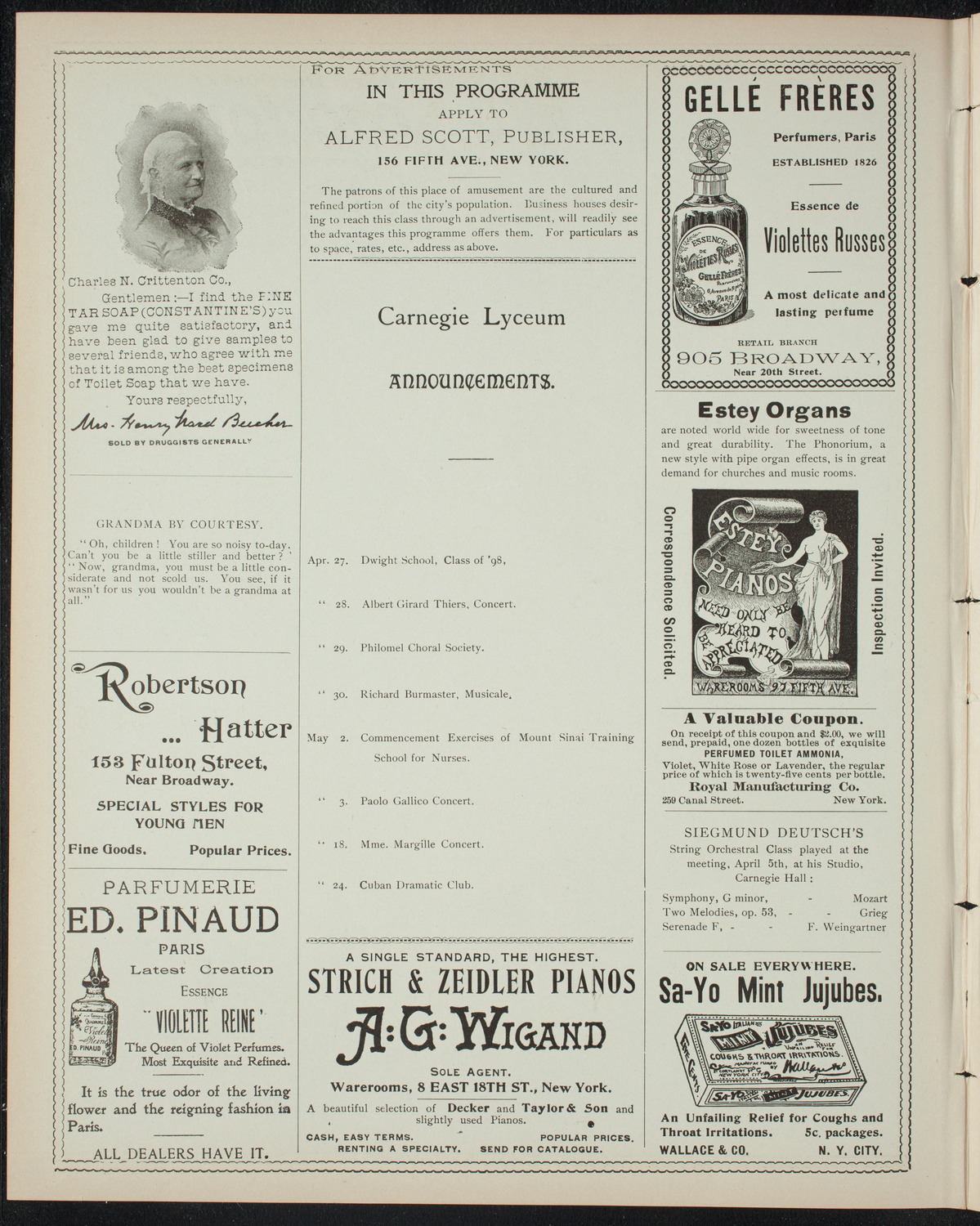 Students Dramatic Club, April 26, 1898, program page 2
