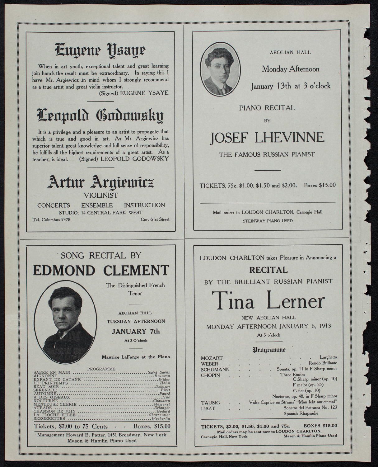 New York Philharmonic, January 5, 1913, program page 10