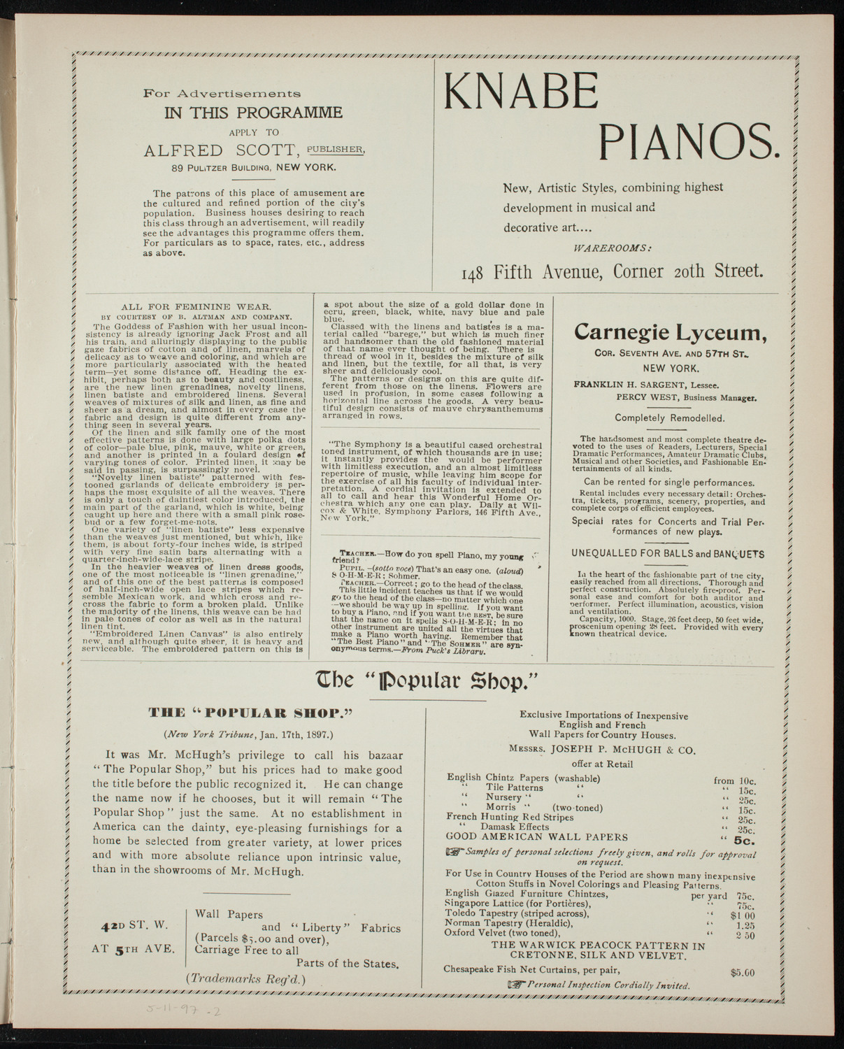 Graduation: Packard's Business College, May 11, 1897, program page 3