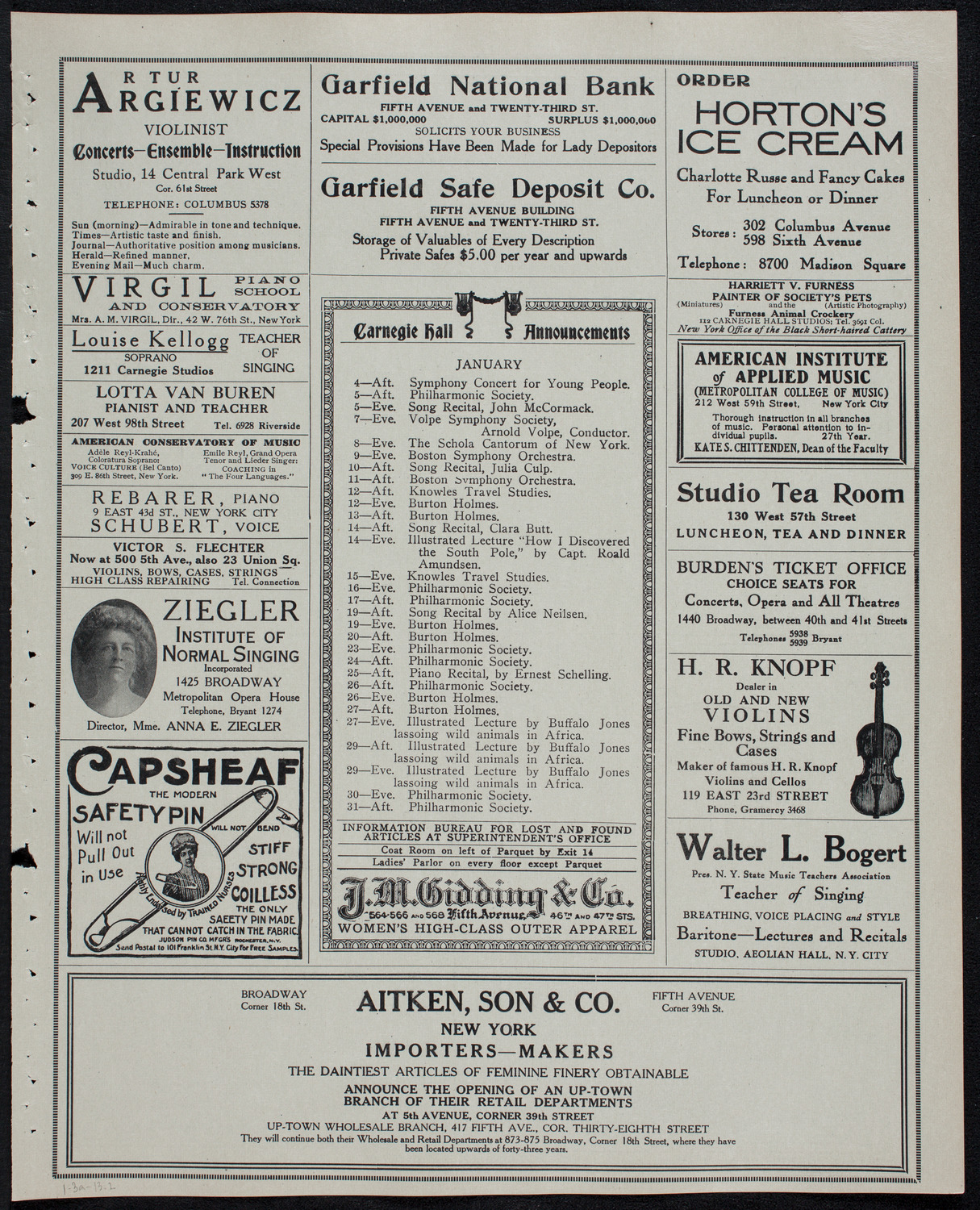 New York Philharmonic, January 3, 1913, program page 3