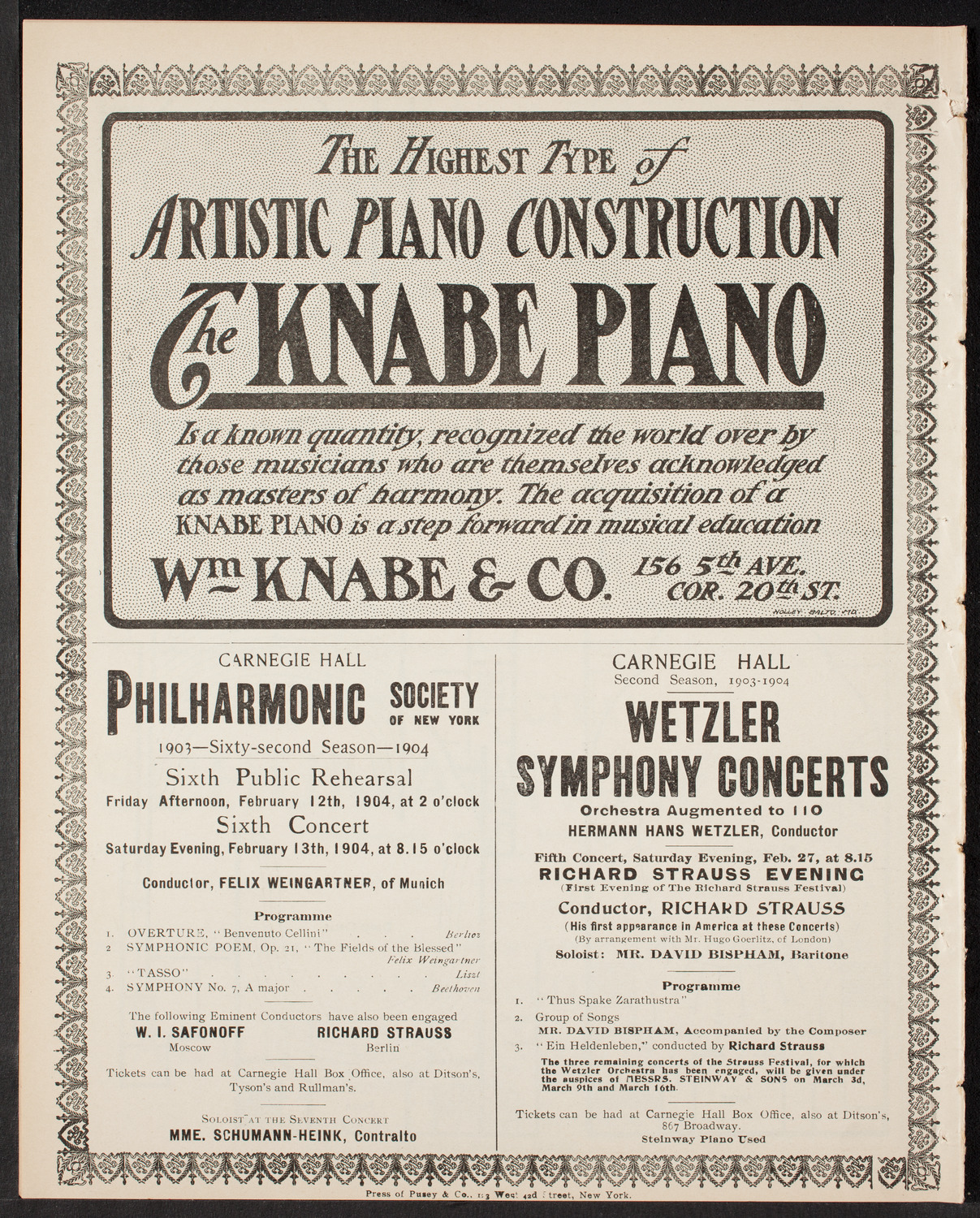 New York Philharmonic, January 30, 1904, program page 12