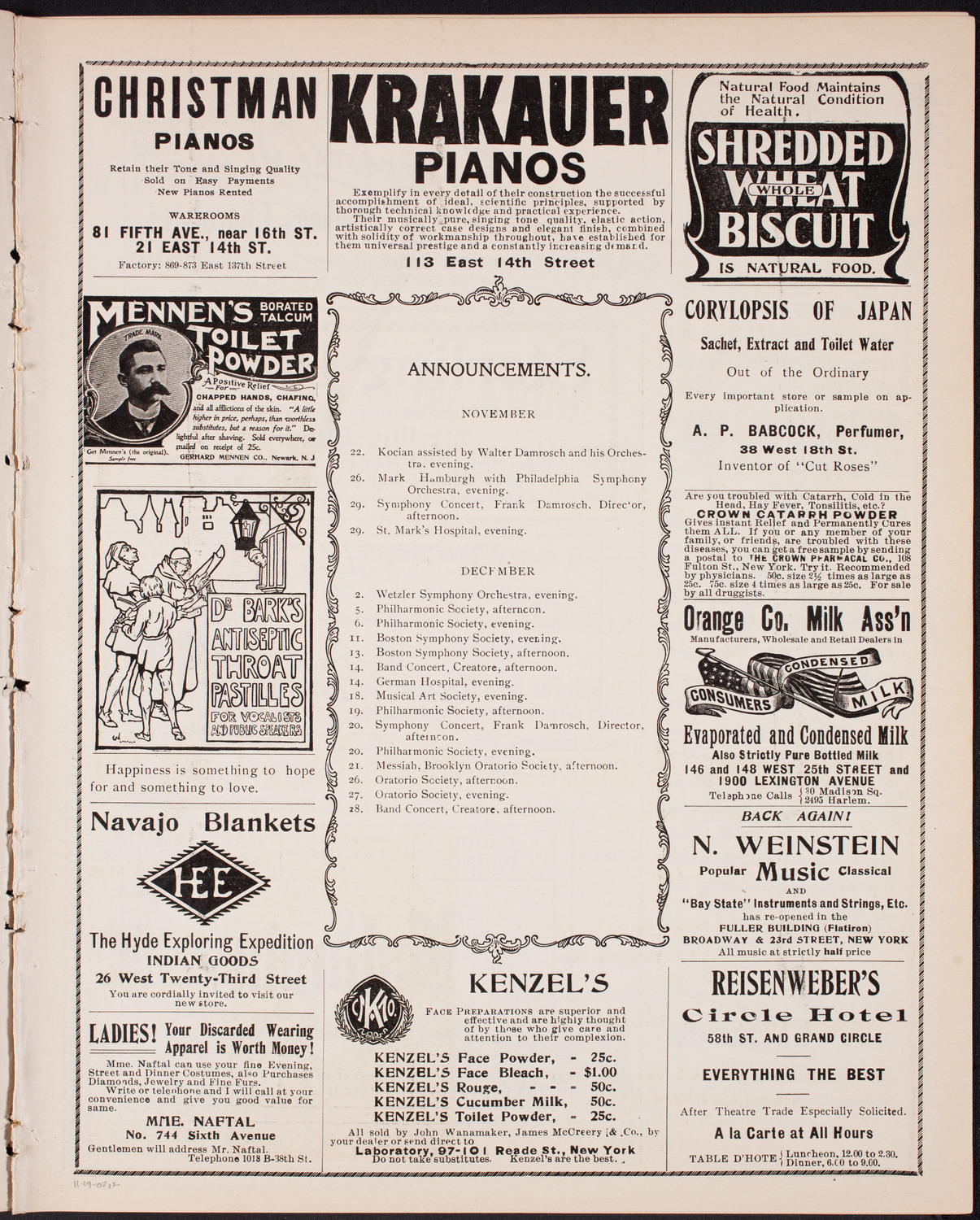 Wetzler Symphony Orchestra, November 19, 1902, program page 3