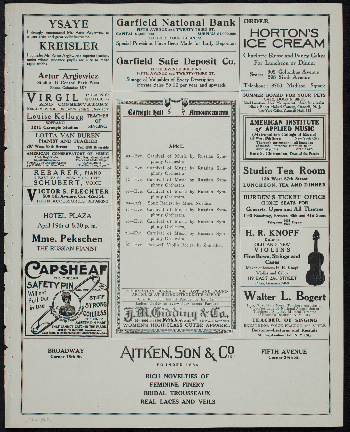 People's Symphony Concert, April 20, 1913, program page 3