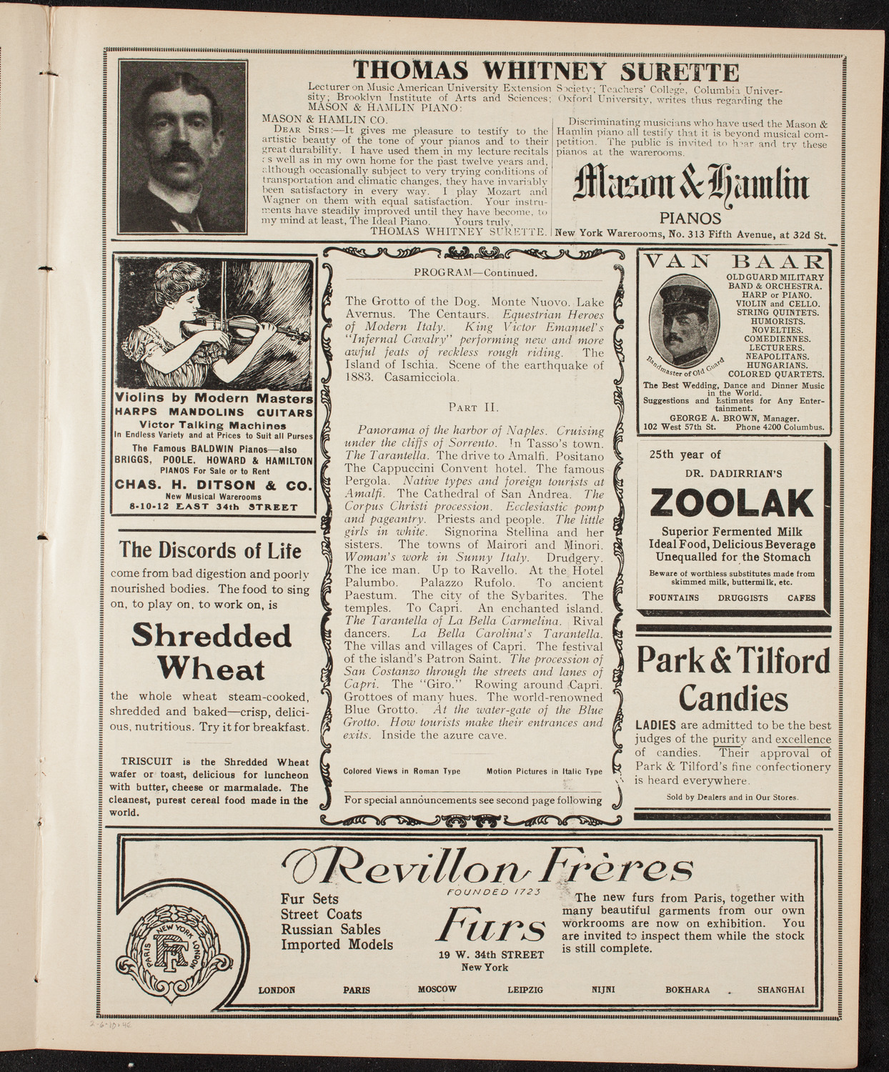 Burton Holmes Travelogue: Italy, February 6, 1910, program page 7