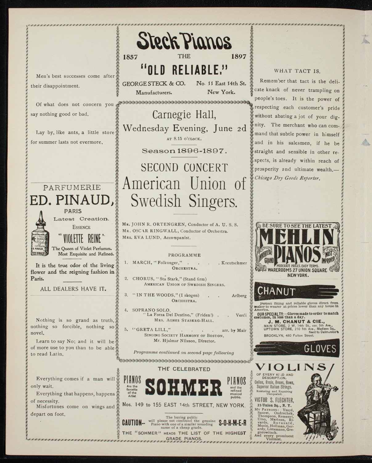 American Union of Swedish Singers, June 2, 1897, program page 4