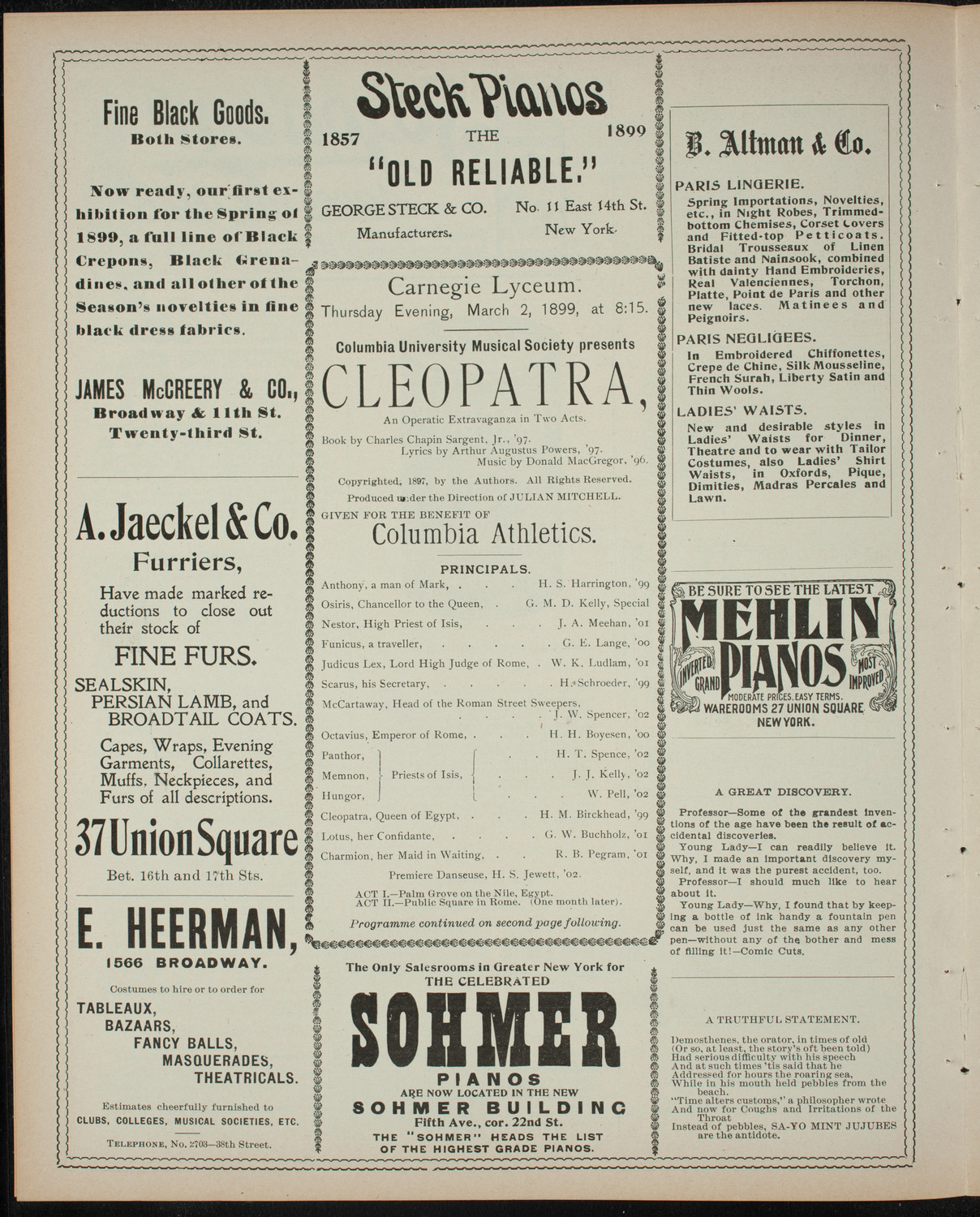 Columbia University Musical Society, March 2, 1899, program page 4