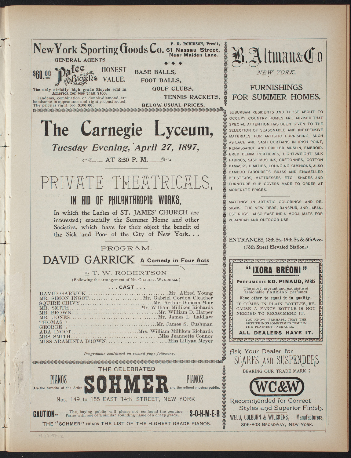 Private Theatricals in Aid of Philanthropic Works, April 27, 1897, program page 3