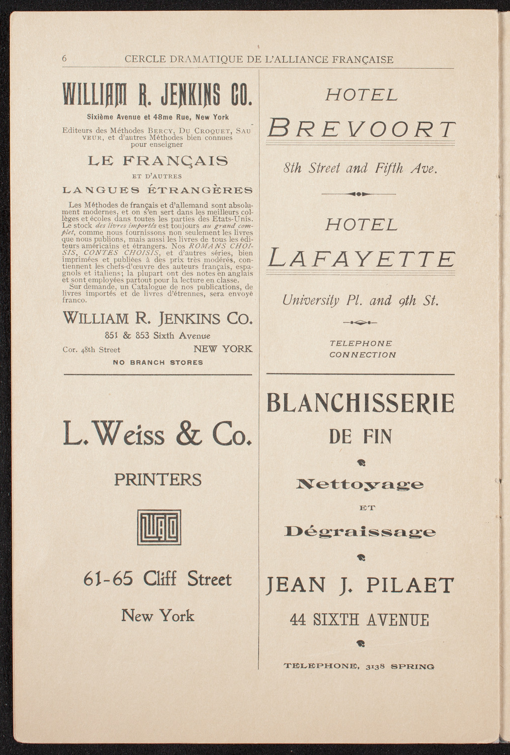 Cercle Dramatique de l'Alliance Française de New York, March 25, 1909, program page 6