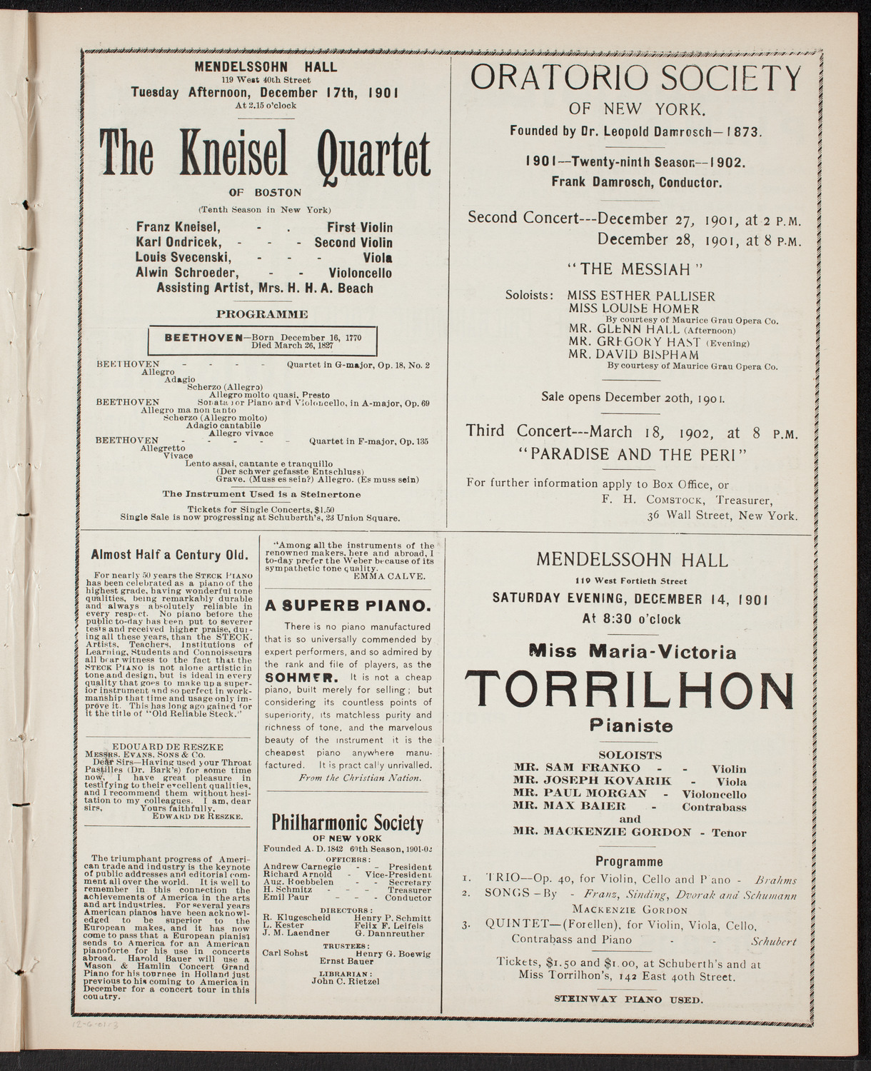 New York Philharmonic, December 6, 1901, program page 5