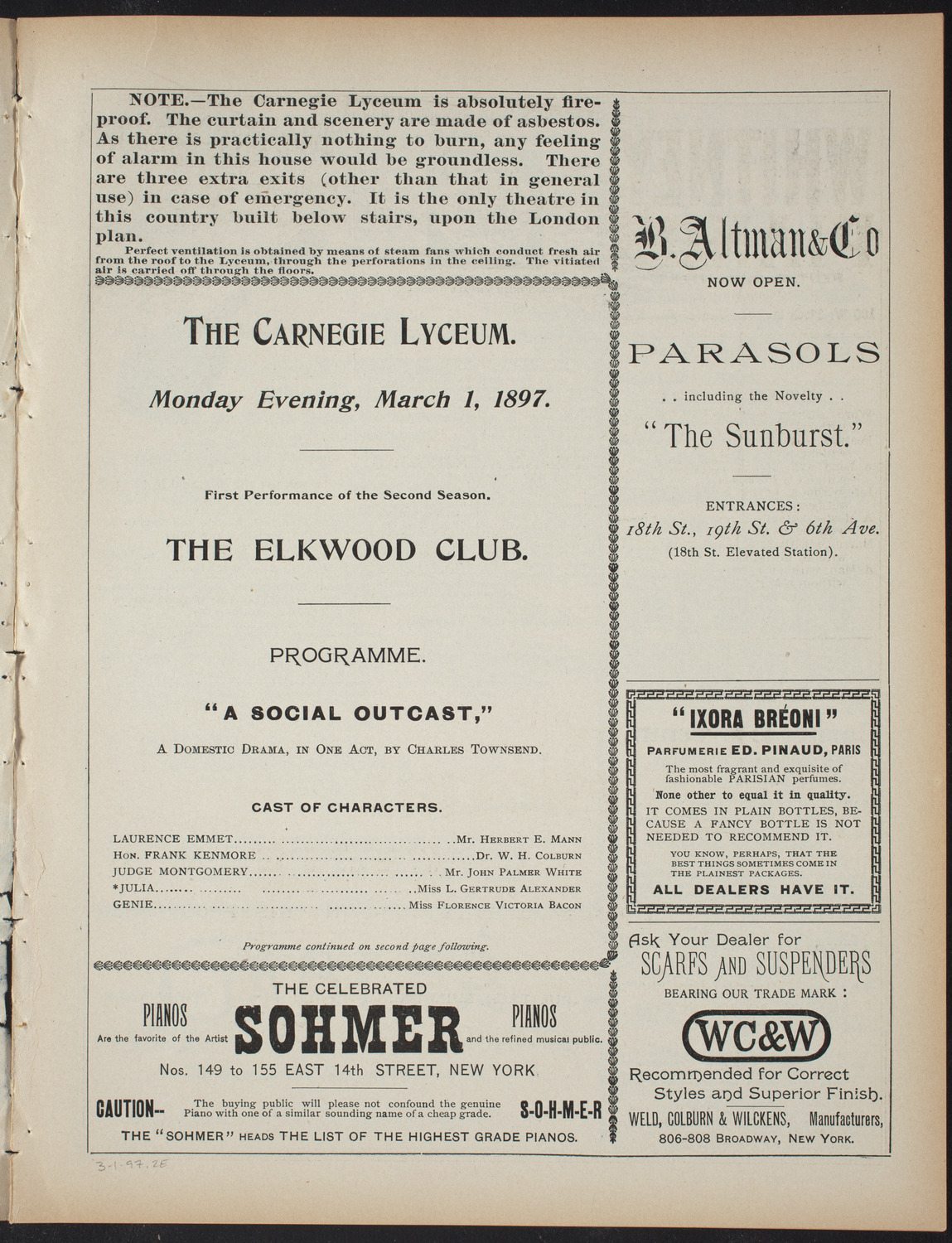 The Elkwood Club, March 1, 1897, program page 3