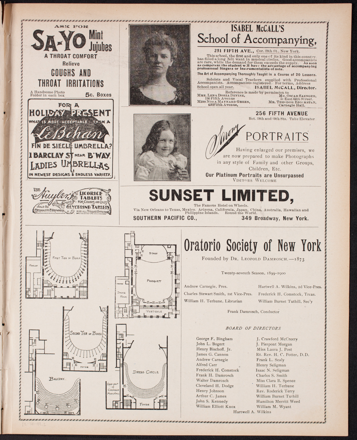 Oratorio Society of New York, December 30, 1899, program page 3