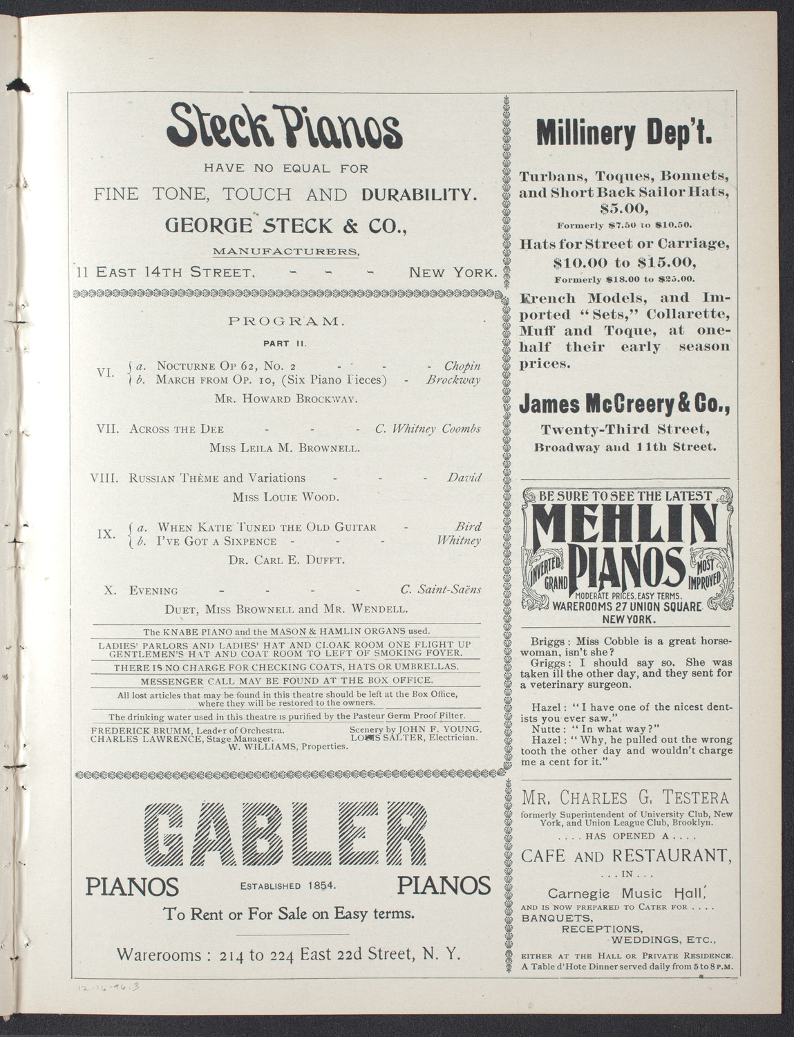 Opening Concert to Introduce Clarence T. Wendell, December 16, 1896, program page 5