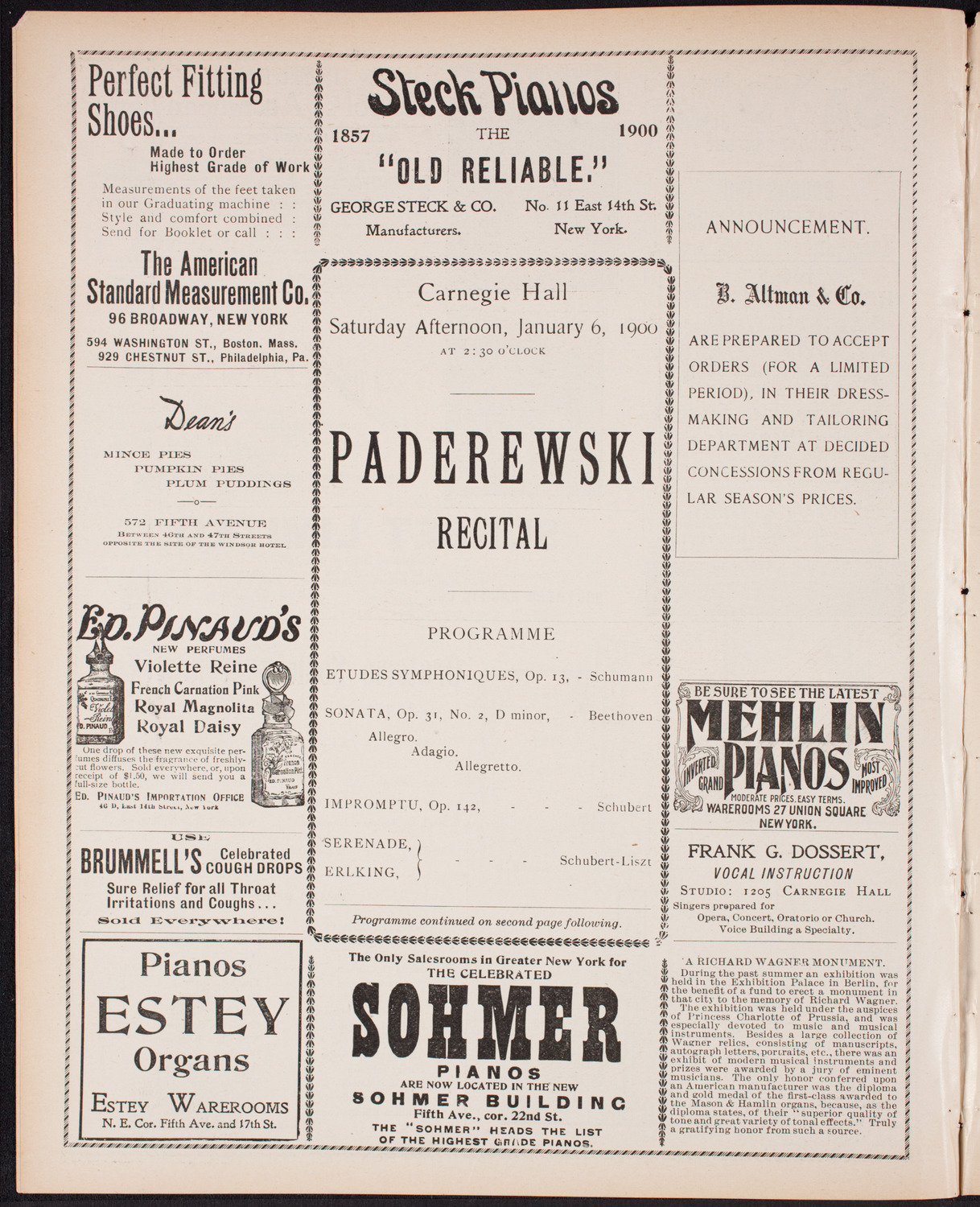 Ignacy Jan Paderewski, Piano, January 6, 1900, program page 4