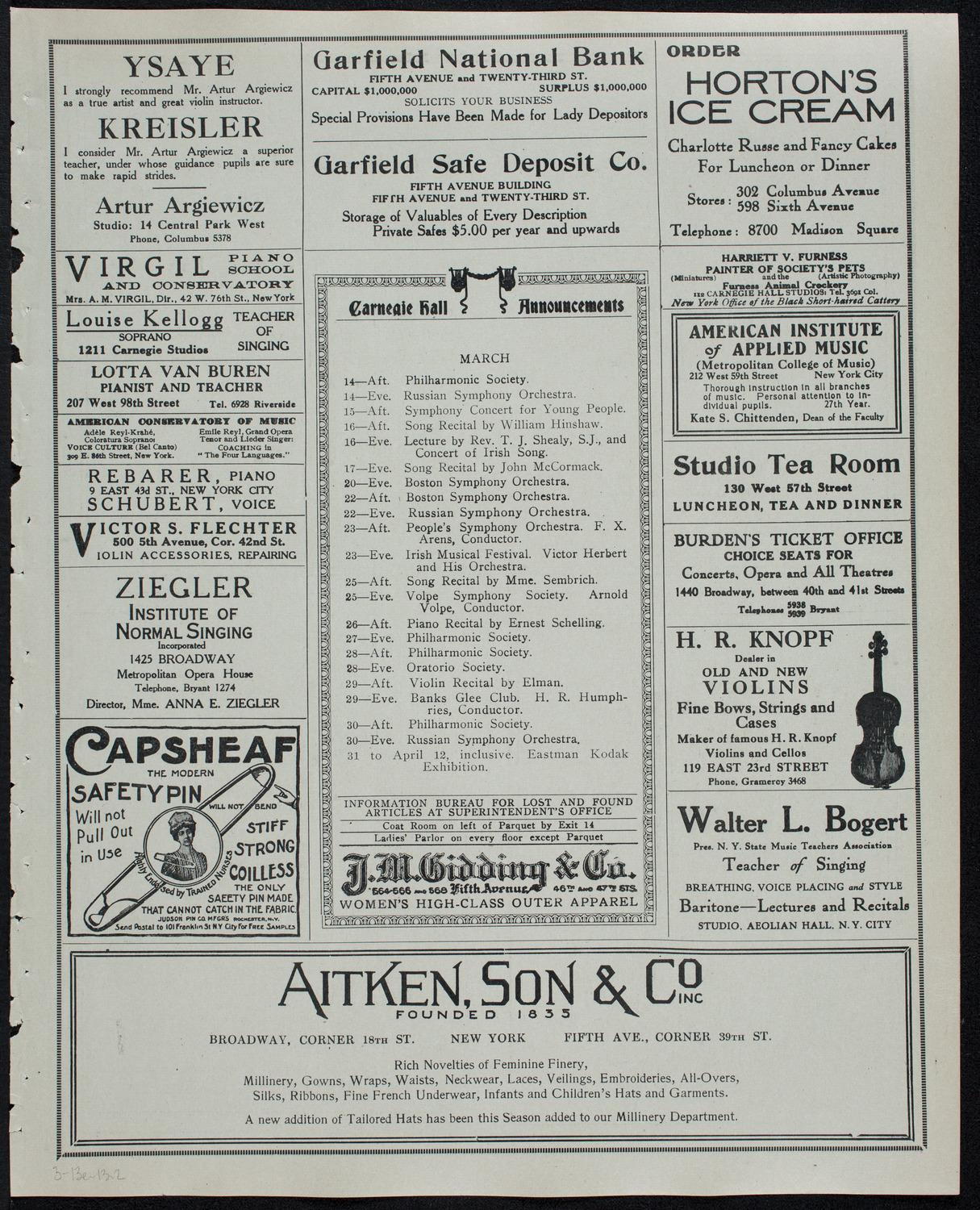New York Philharmonic, March 13, 1913, program page 3
