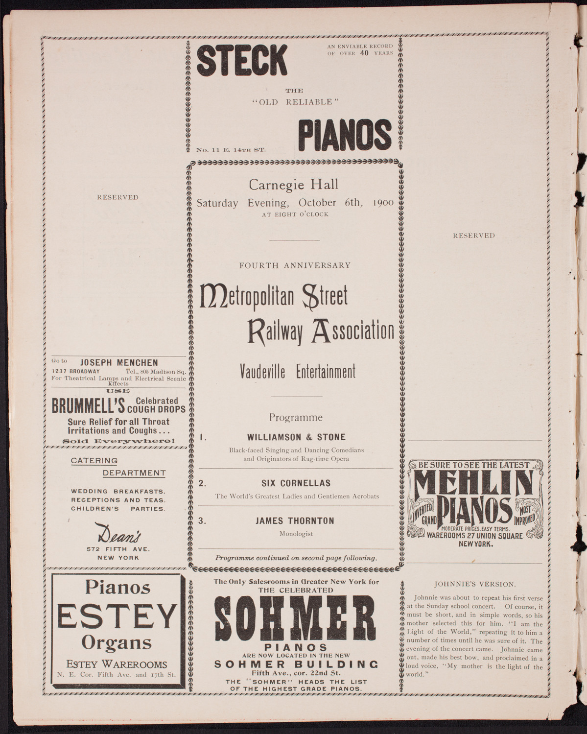 Metropolitan Street Railway Association Vaudeville Program, October 6, 1900, program page 4