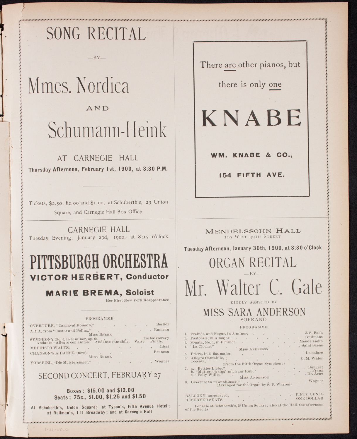 Ignacy Jan Paderewski, Piano, January 20, 1900, program page 11