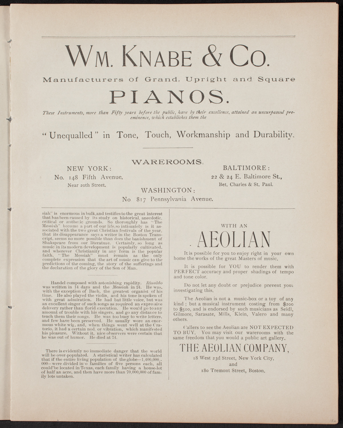 Urania Scientific Theatre, April 30, 1892, program page 3