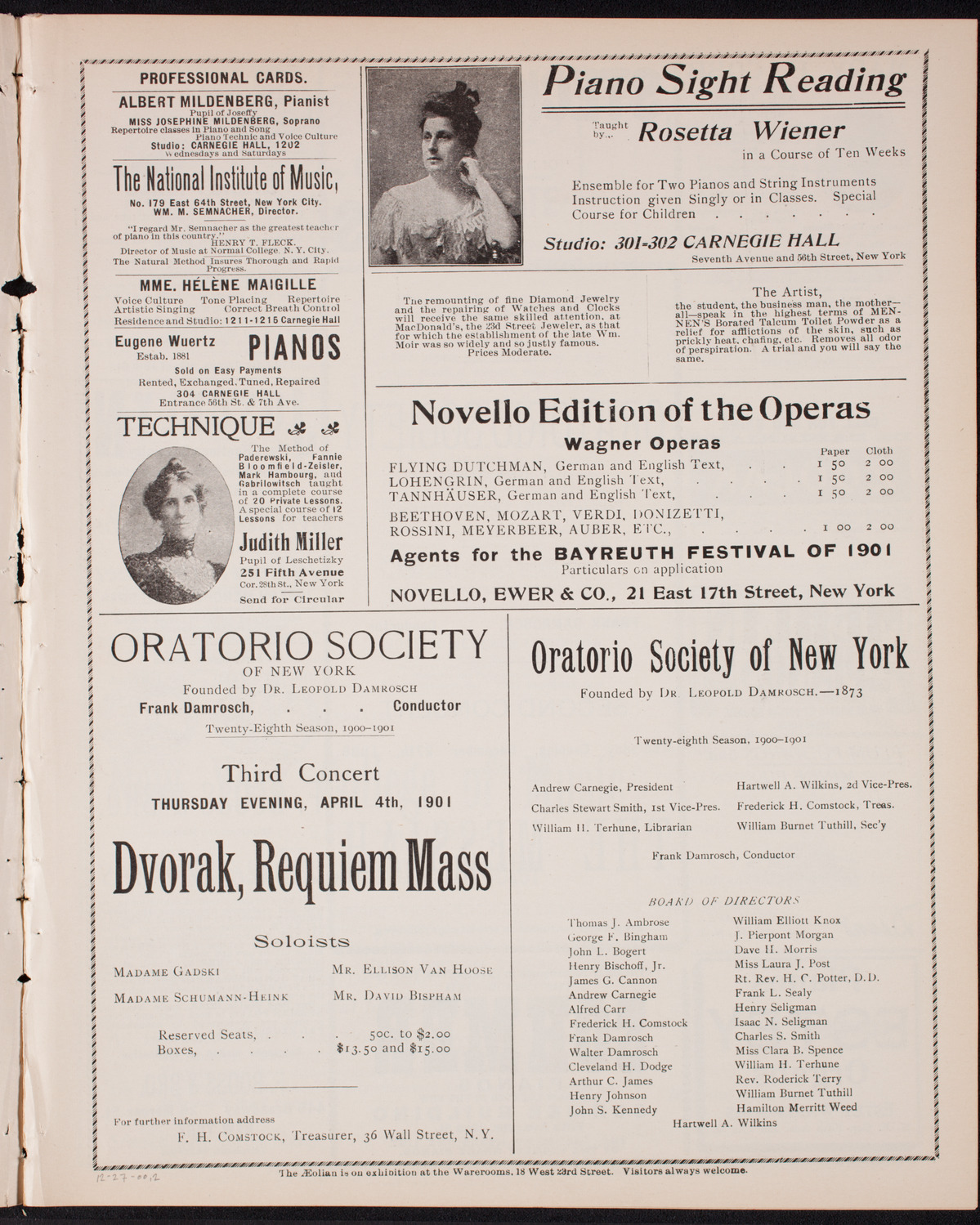 Oratorio Society of New York, December 27, 1900, program page 3