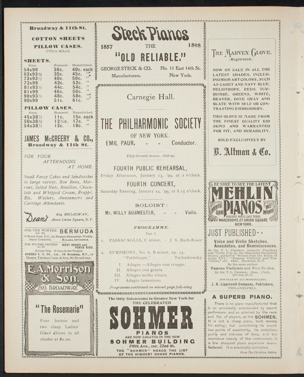 New York Philharmonic, January 13, 1899, program page 4