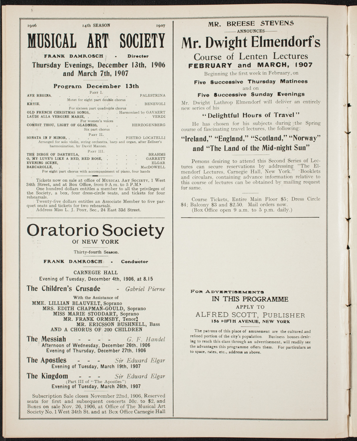 Elmendorf Lecture: Northern Italy, December 2, 1906, program page 10