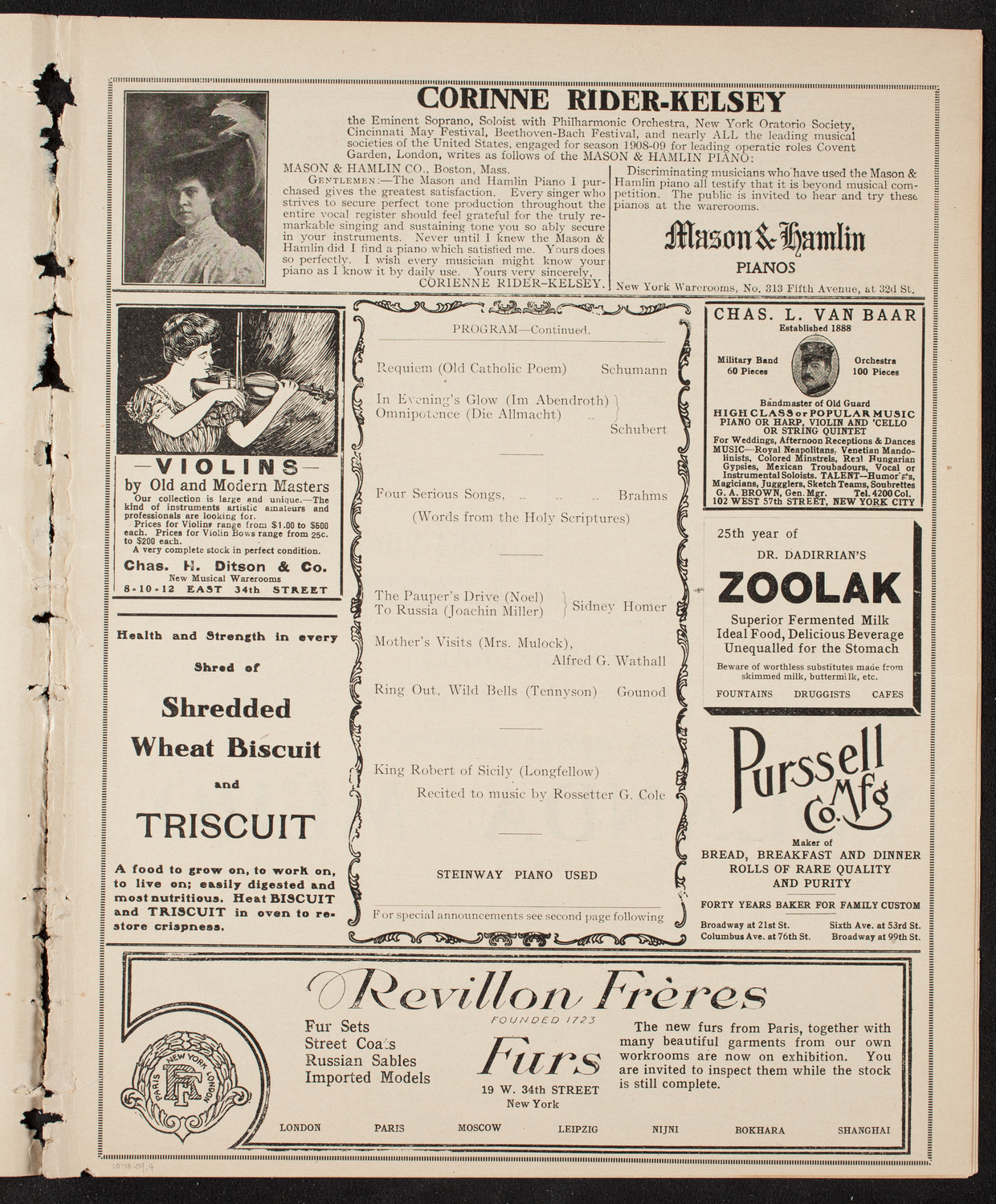 David Bispham, Baritone, October 10, 1909, program page 7