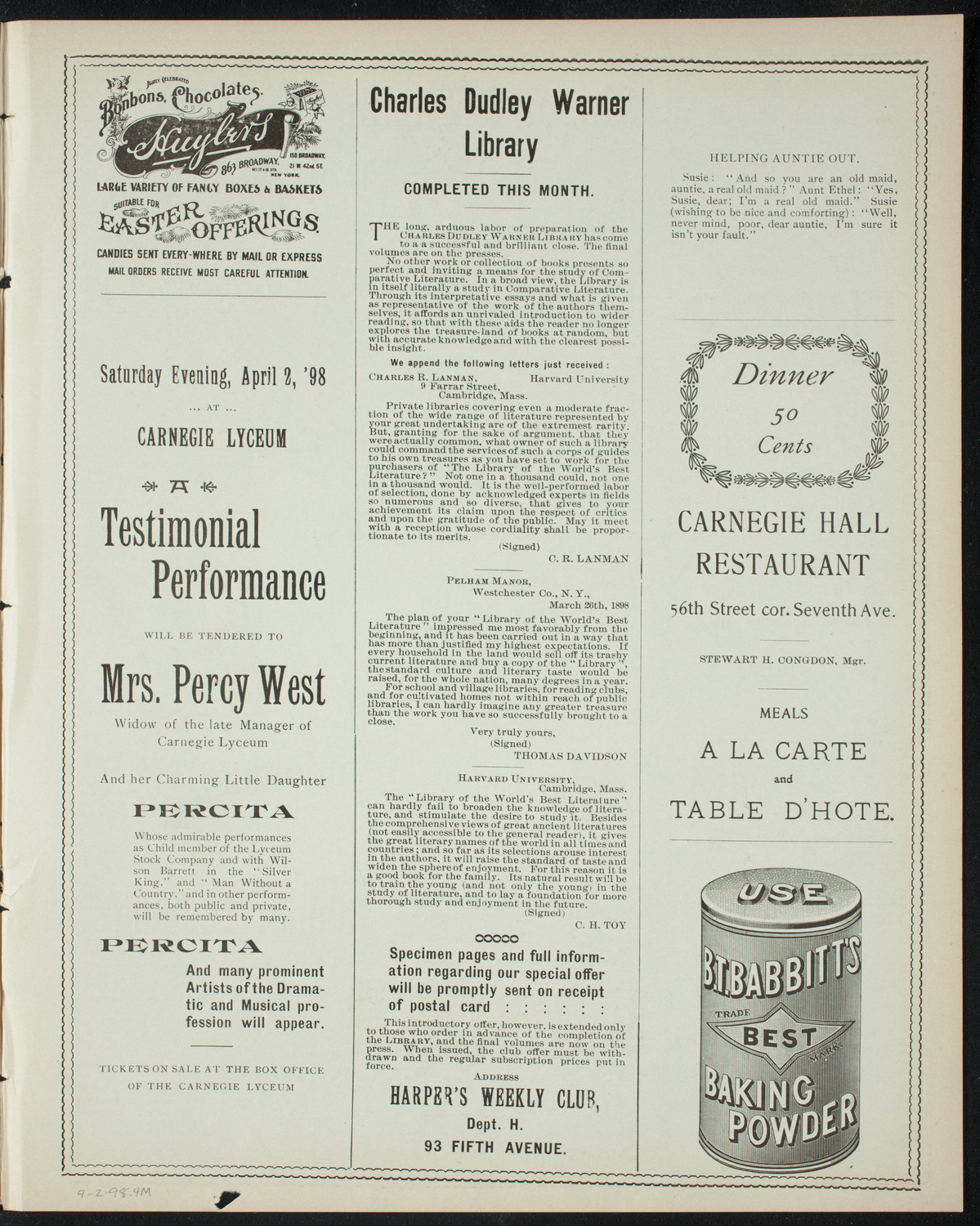 Comparative Literature Society Saturday Morning Conference, April 2, 1898, program page 7