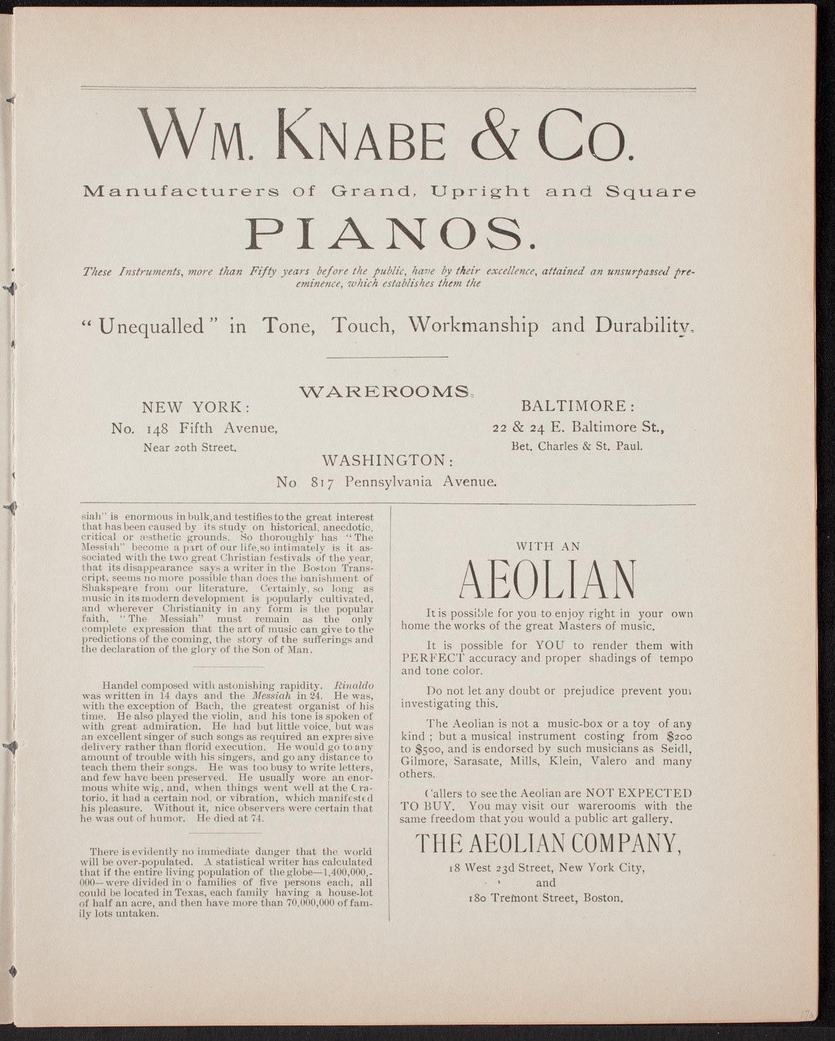 New York Symphony Orchestra: Handel Festival, April 29, 1892, program page 3