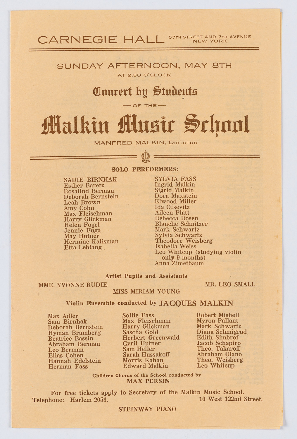 Students of the Malkin Music School, May 8, 1921