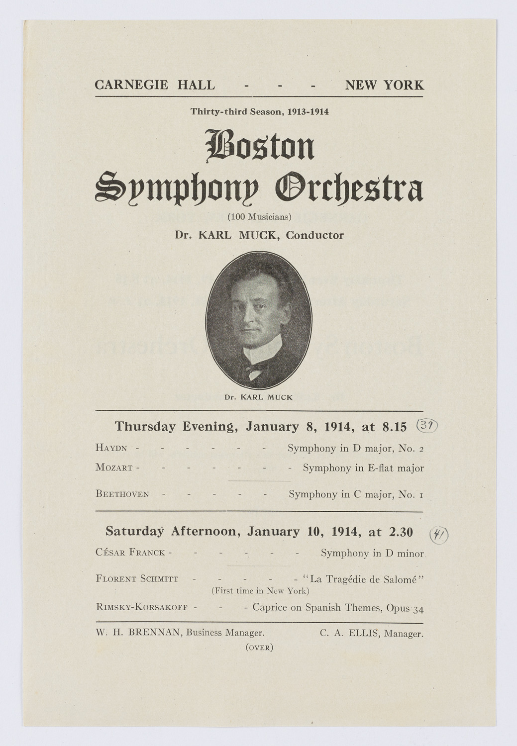 Boston Symphony Orchestra, January 1914