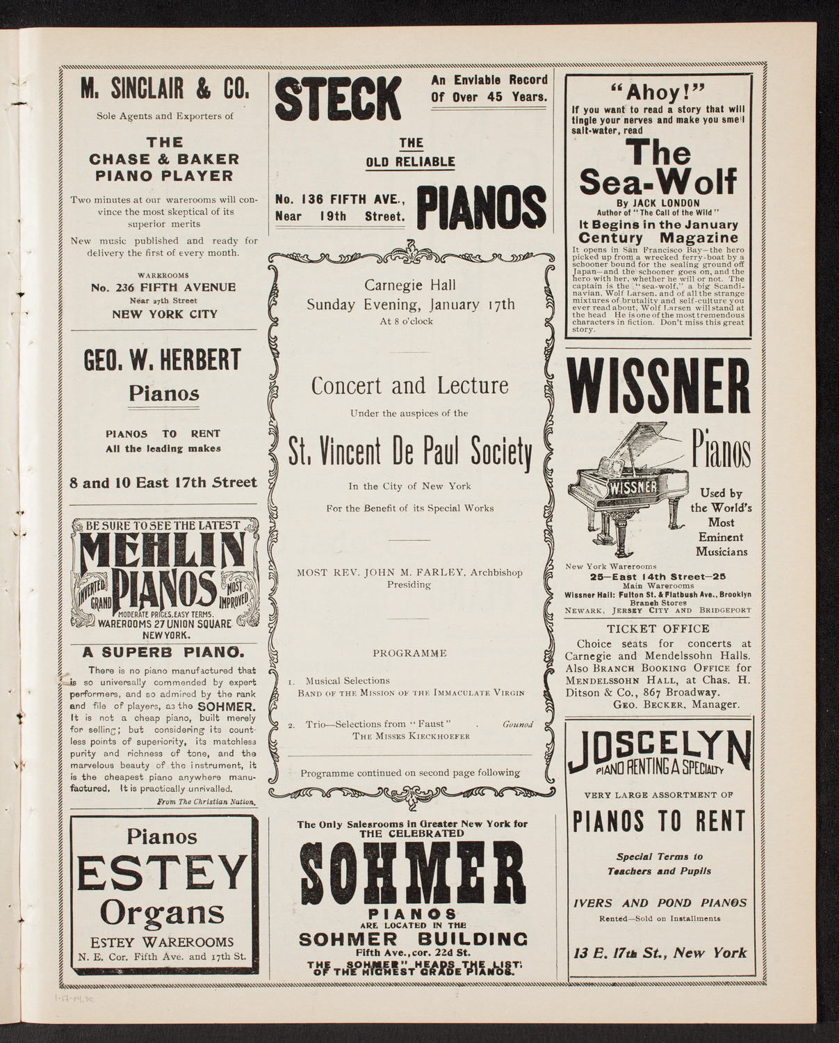 Benefit: St. Vincent de Paul Society, January 17, 1904, program page 5