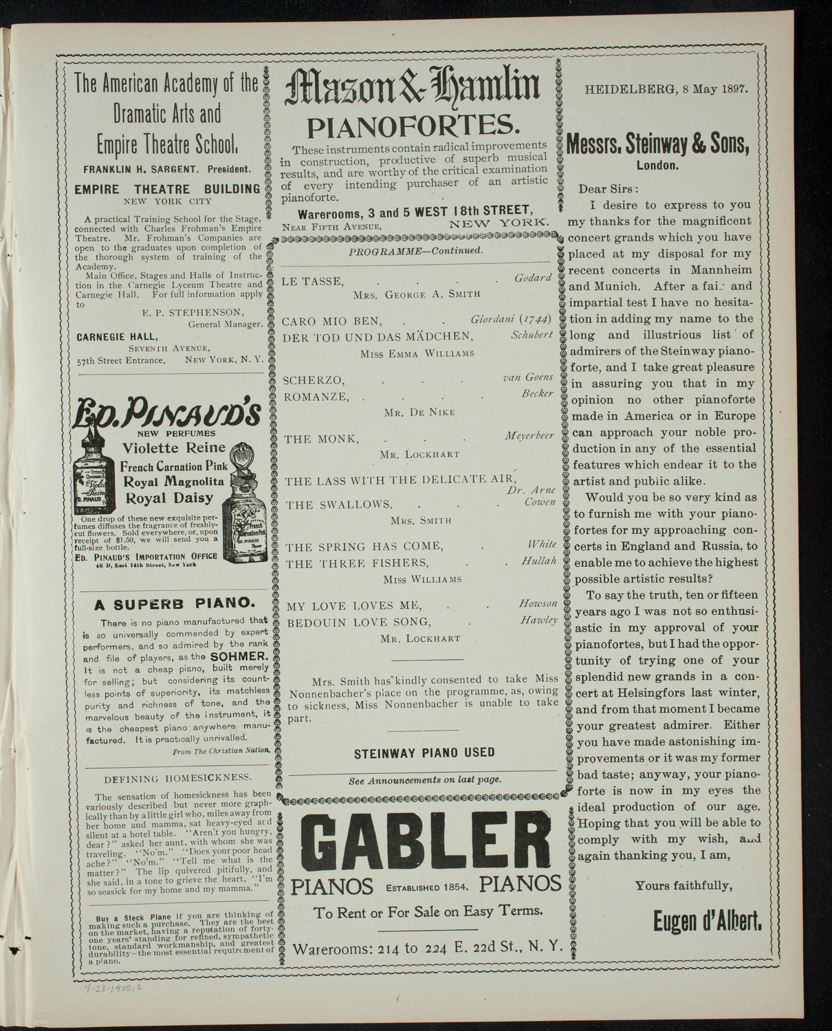 Concert by Mr. Edwin Harvey Lockhart, April 23, 1900, program page 3