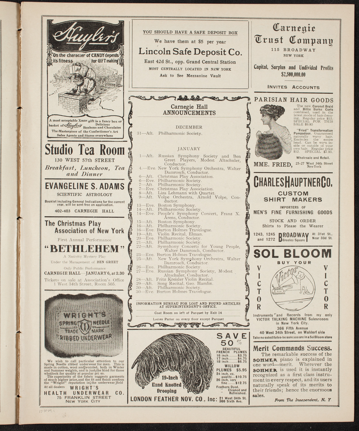 Oratorio Society of New York, December 30, 1909, program page 3
