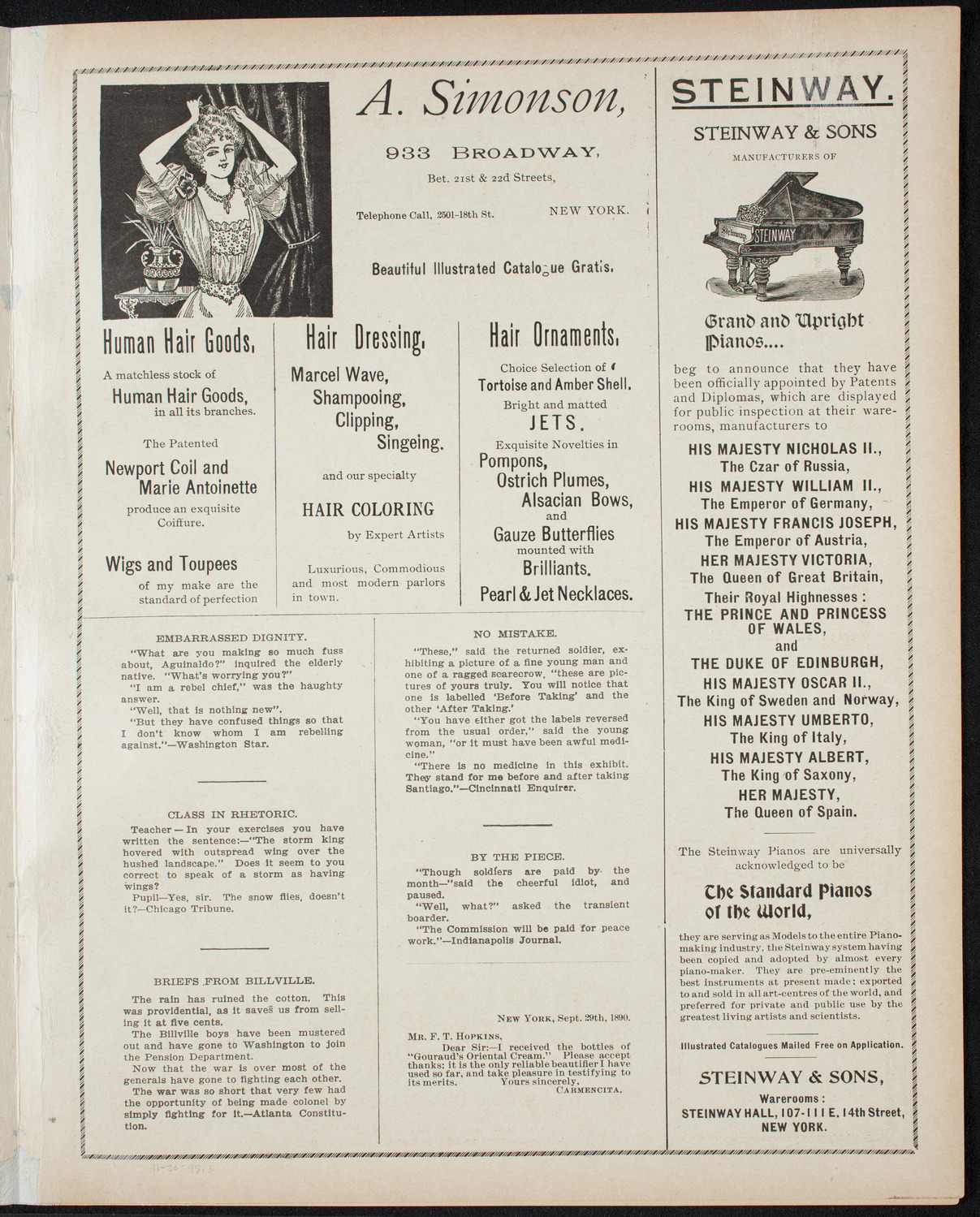 Paur Symphony Orchestra - Sunday Night Popular Concert, November 20, 1898, program page 5