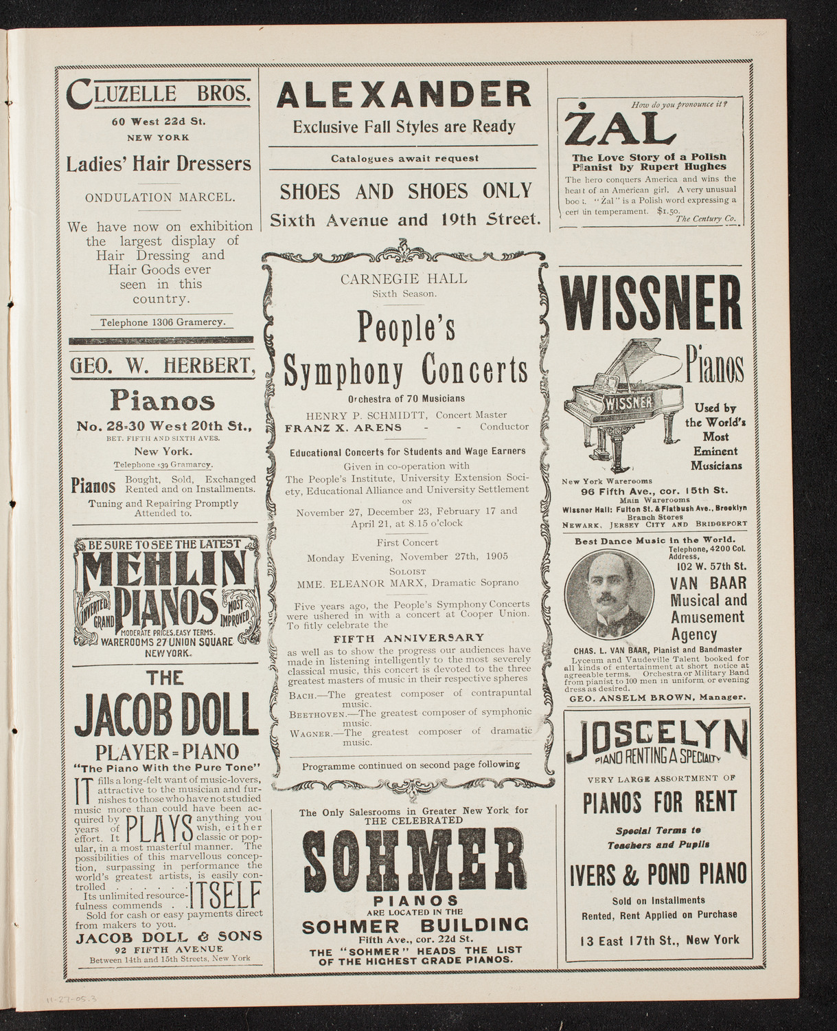 People's Symphony Concert, November 27, 1905, program page 5