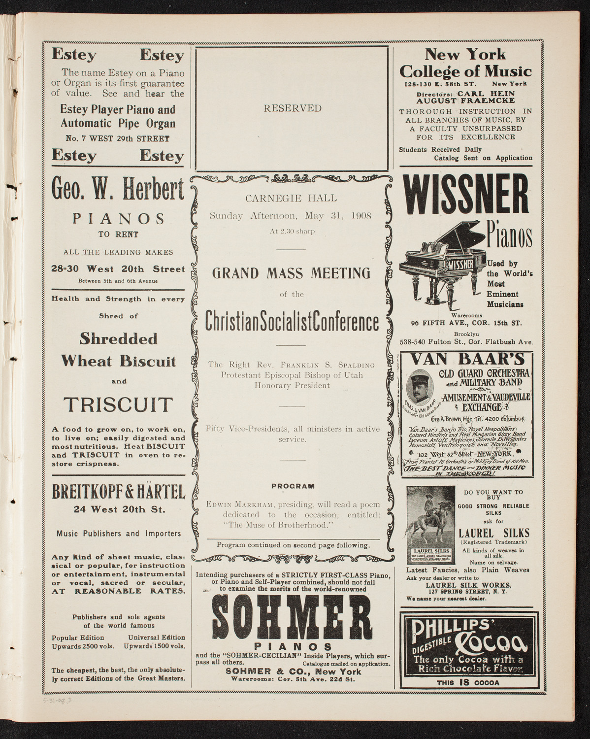 Christian Socialist Fellowship Conference, May 31, 1908, program page 5